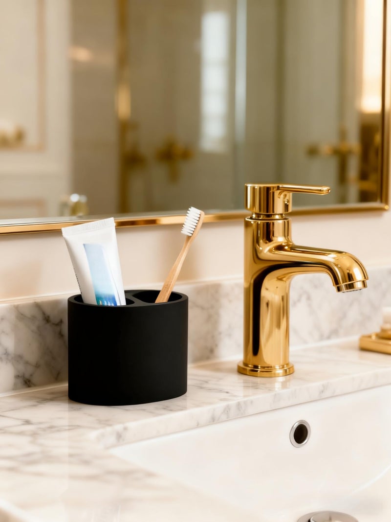 Jincrop Matte Black Resin Toothbrush Holder - Small Electric Toothbrush Organizer for Bathroom Vanity Countertops & Desk, Holds Pencil Brushes/Toothpasteâ€‹ - Image 2